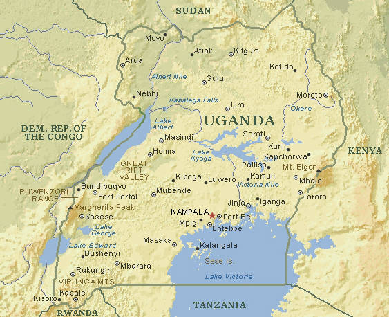 Map of Uganda - Uganda is one of the five Countries forming the East African Community. Uganda is a land locked country mainly relying on air and road tranport for major economic activities.
